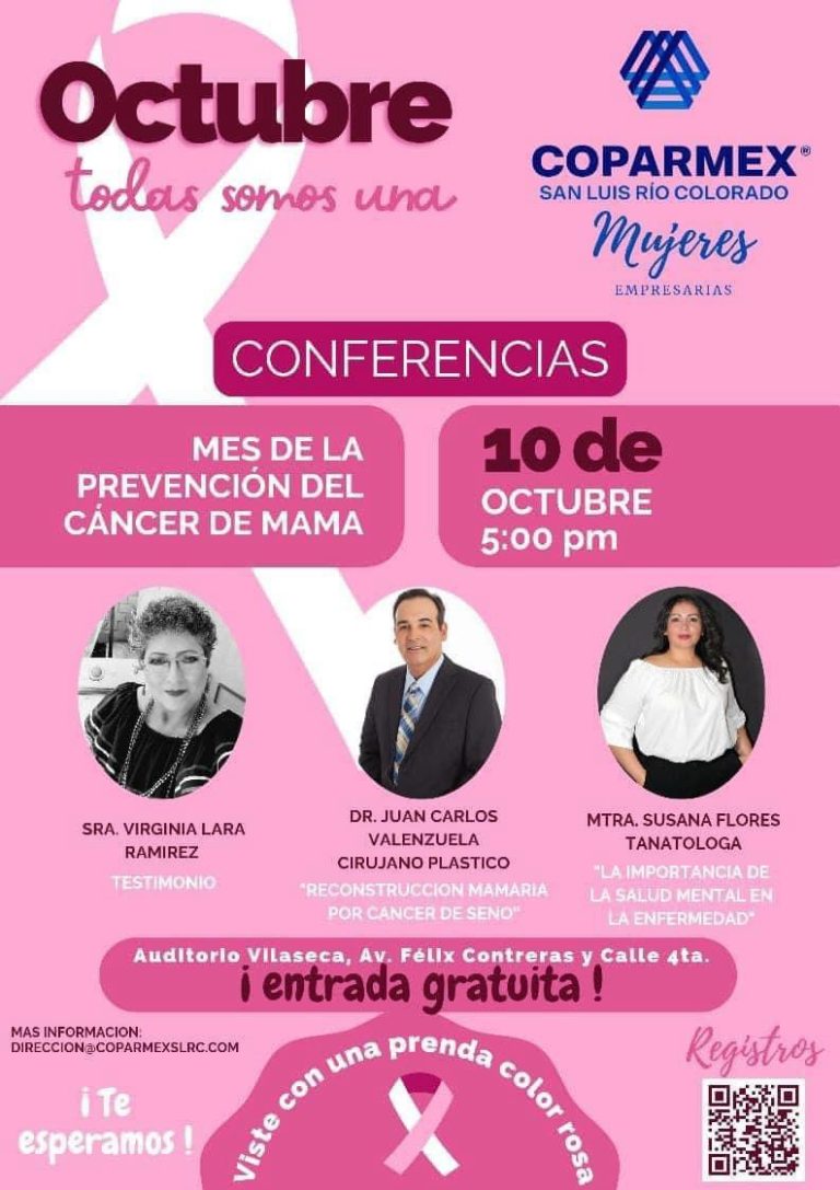 Conferencias por mes rosa realizará COPARMEX